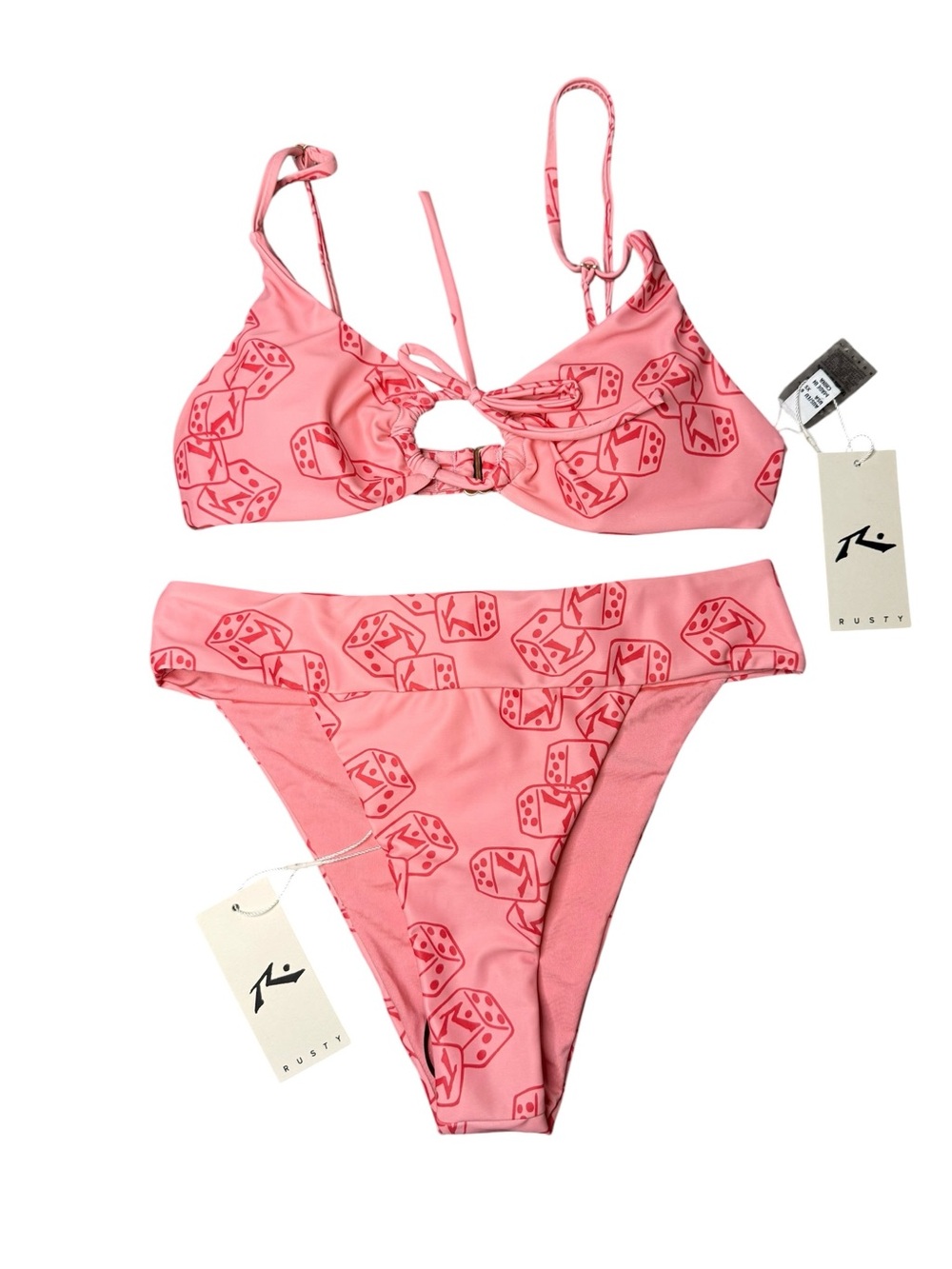 Rusty Game Dice Pink Bikini Set Size XS NWT